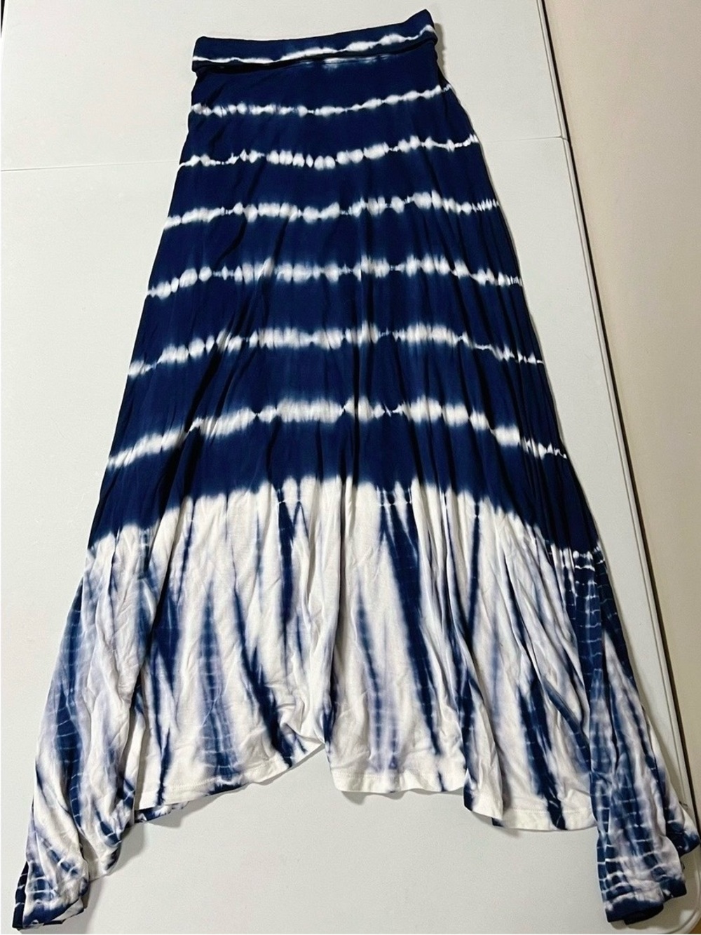 Design History Navy Blue White Tie Dye Fold Over Maxi Skirt Bottoms Size S 🤍💙✨